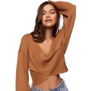 New Lulu's Lush Don't Be Cross Burnt Orange Wrap Sweater S